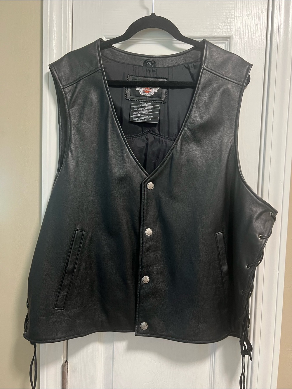 Harley-Davidson Black Leather Snap-Front Biker Vest